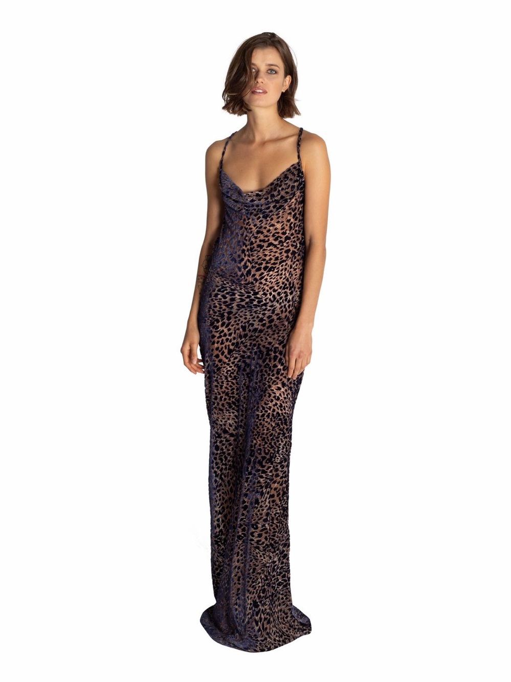 Rat & Boa Jasmine Leopard Print Slip Maxi Dress Black Tan Blue Indigo Velvet XS